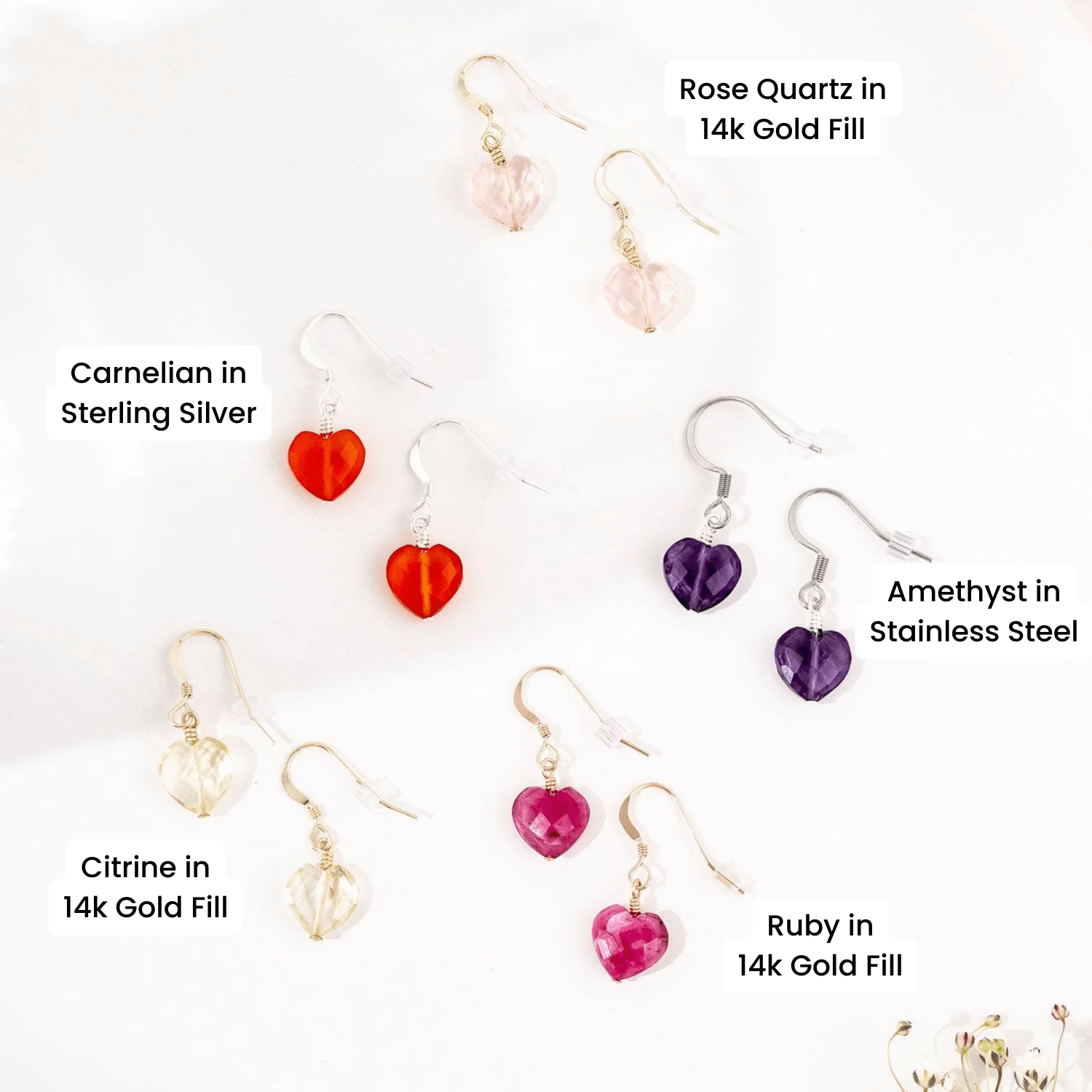 Custom Crystal Heart Dangle Earrings