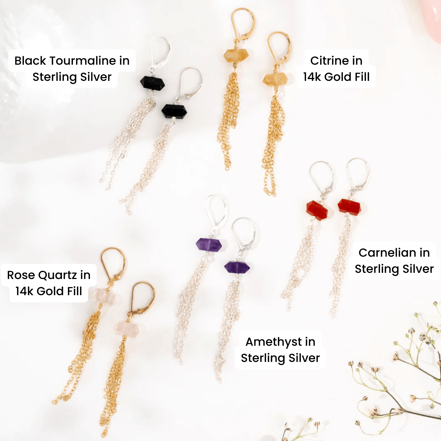 Custom Double Terminated Crystal Point Tassel Earrings