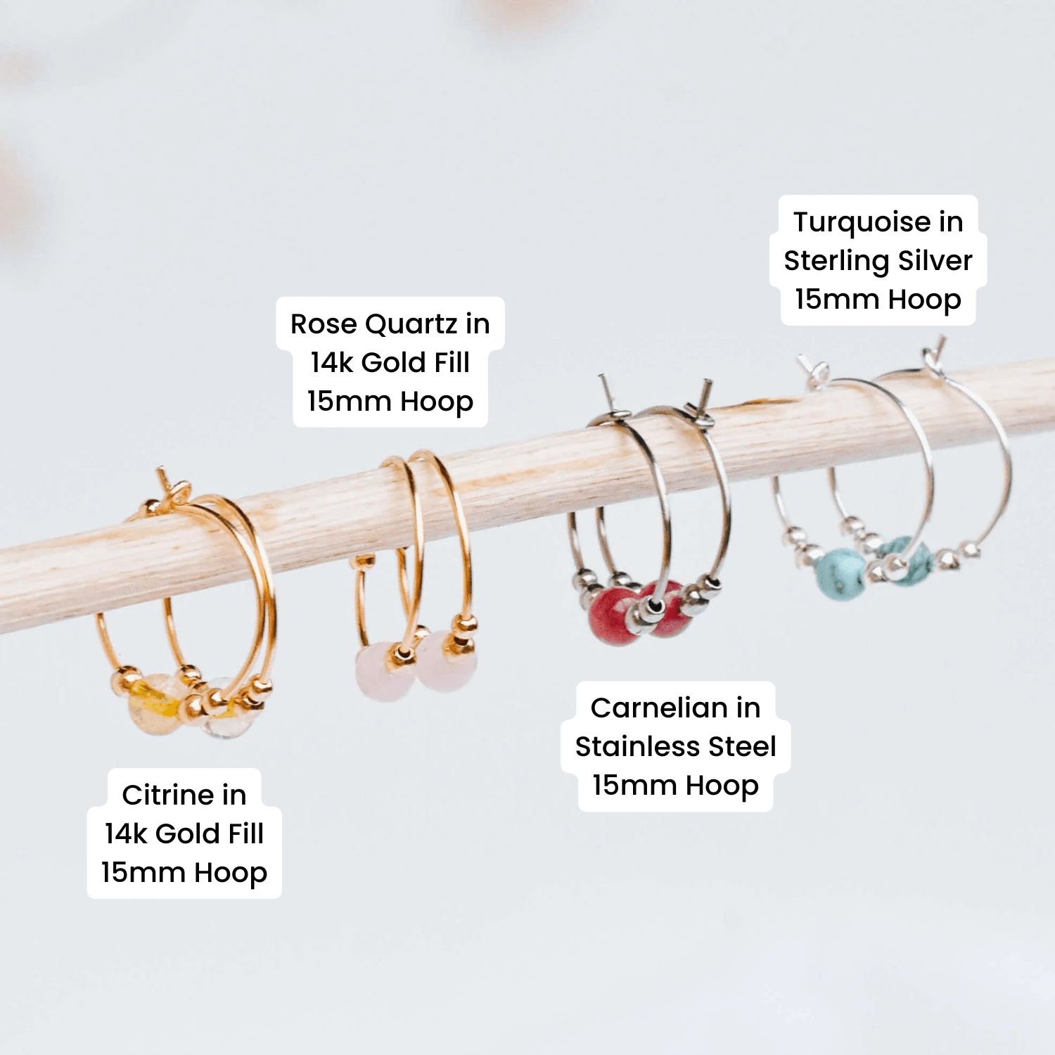 Custom Tiny Gemstone Bead Hoop Earrings