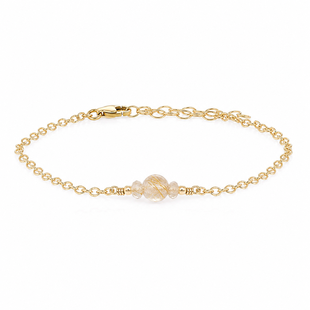 Dainty Golden Rutilated Quartz Gemstone Bracelet