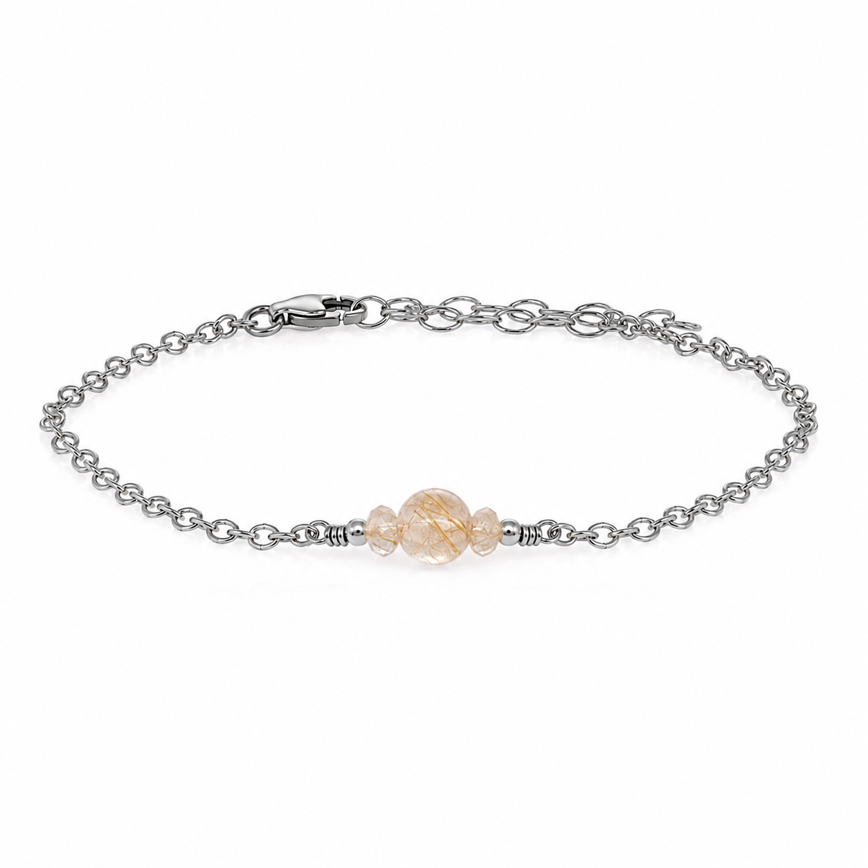 Dainty Golden Rutilated Quartz Gemstone Bracelet