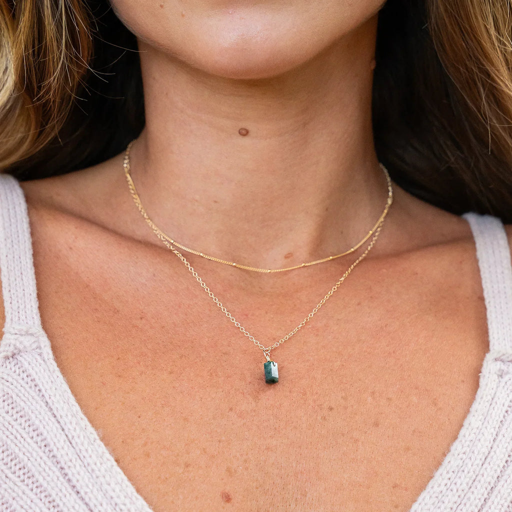 Emerald Double Terminated Crystal Chain Layered Choker Necklace