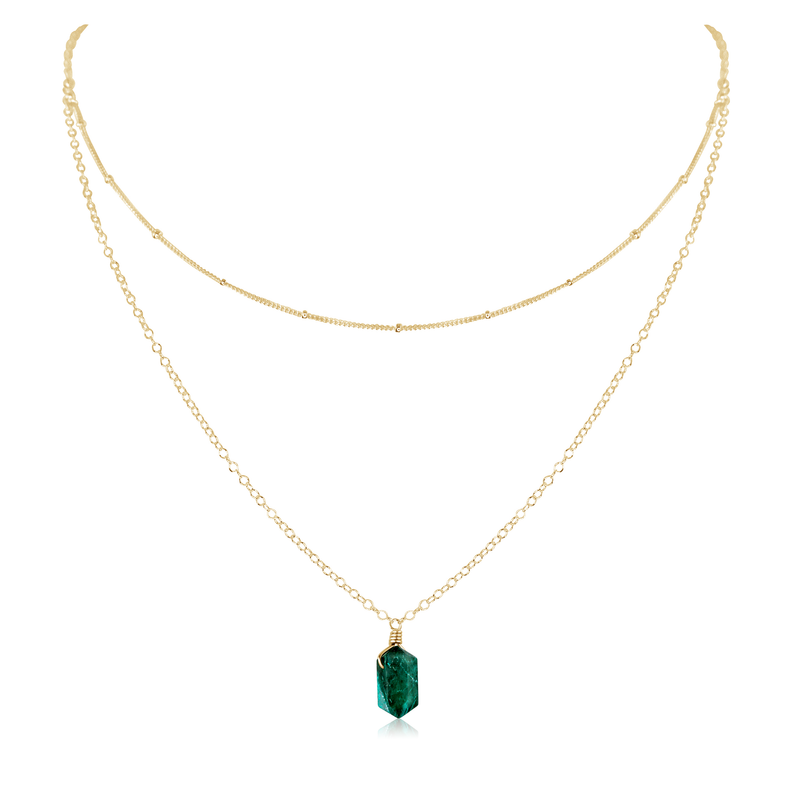 Emerald Double Terminated Crystal Chain Layered Choker Necklace
