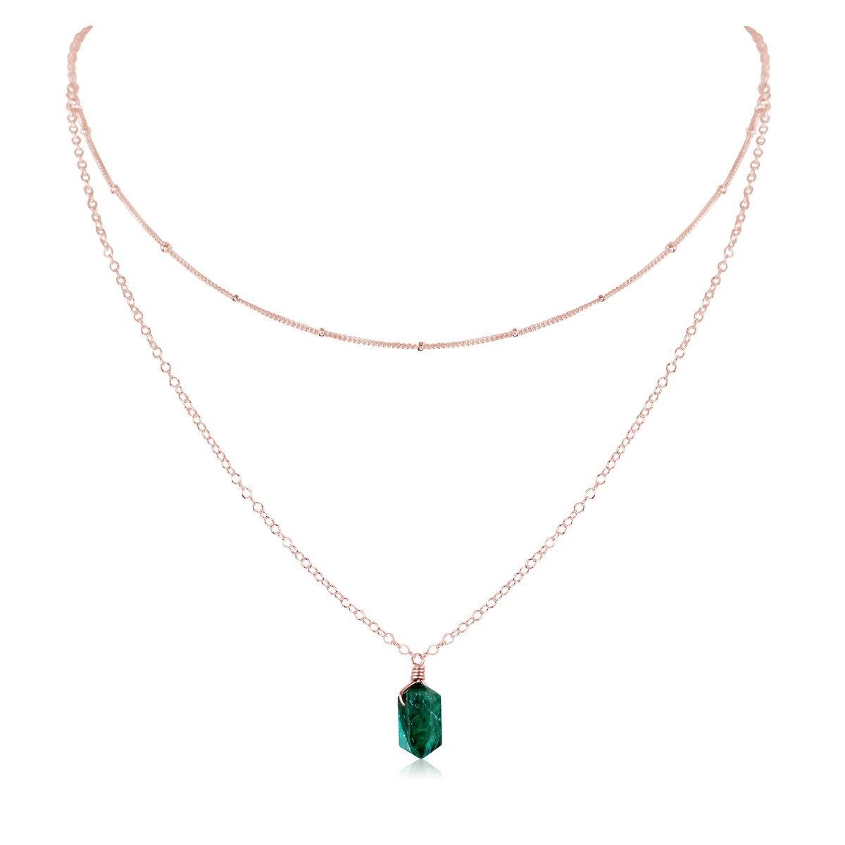 Emerald Double Terminated Crystal Chain Layered Choker Necklace