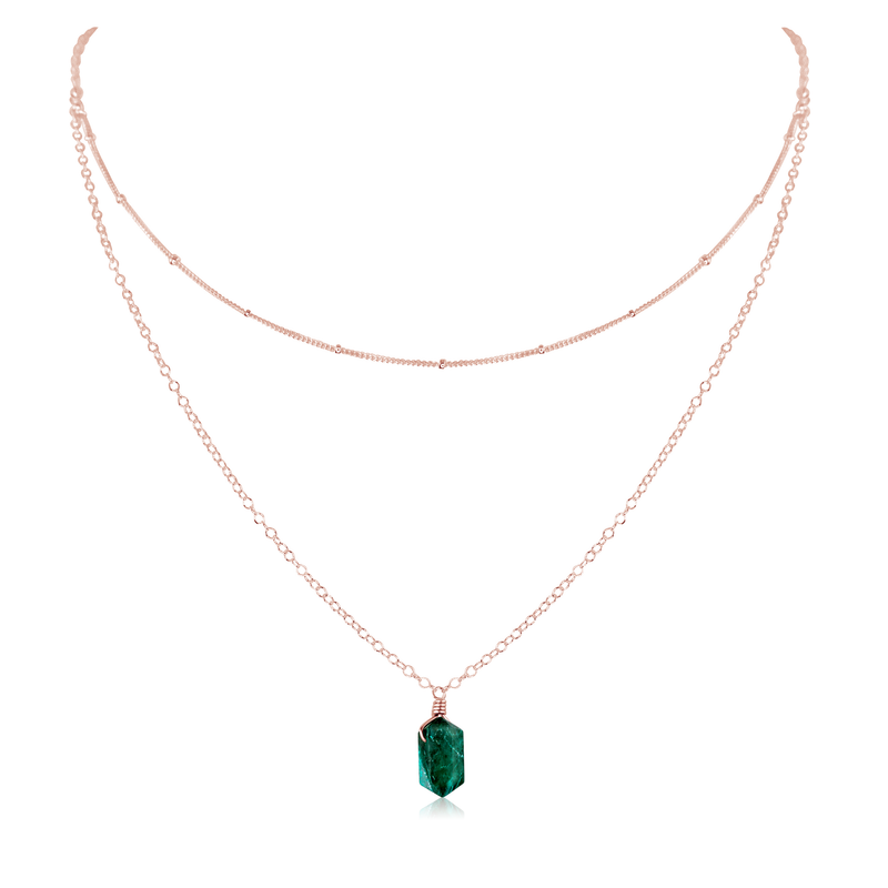 Emerald Double Terminated Crystal Chain Layered Choker Necklace