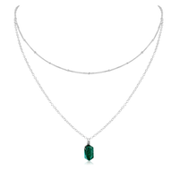 Emerald Double Terminated Crystal Chain Layered Choker Necklace