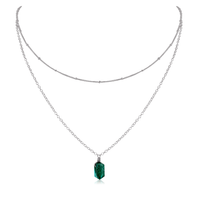 Emerald Double Terminated Crystal Chain Layered Choker Necklace
