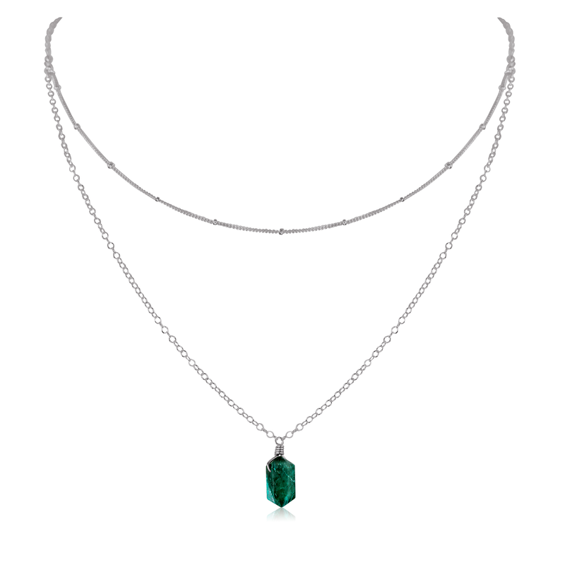 Emerald Double Terminated Crystal Chain Layered Choker Necklace