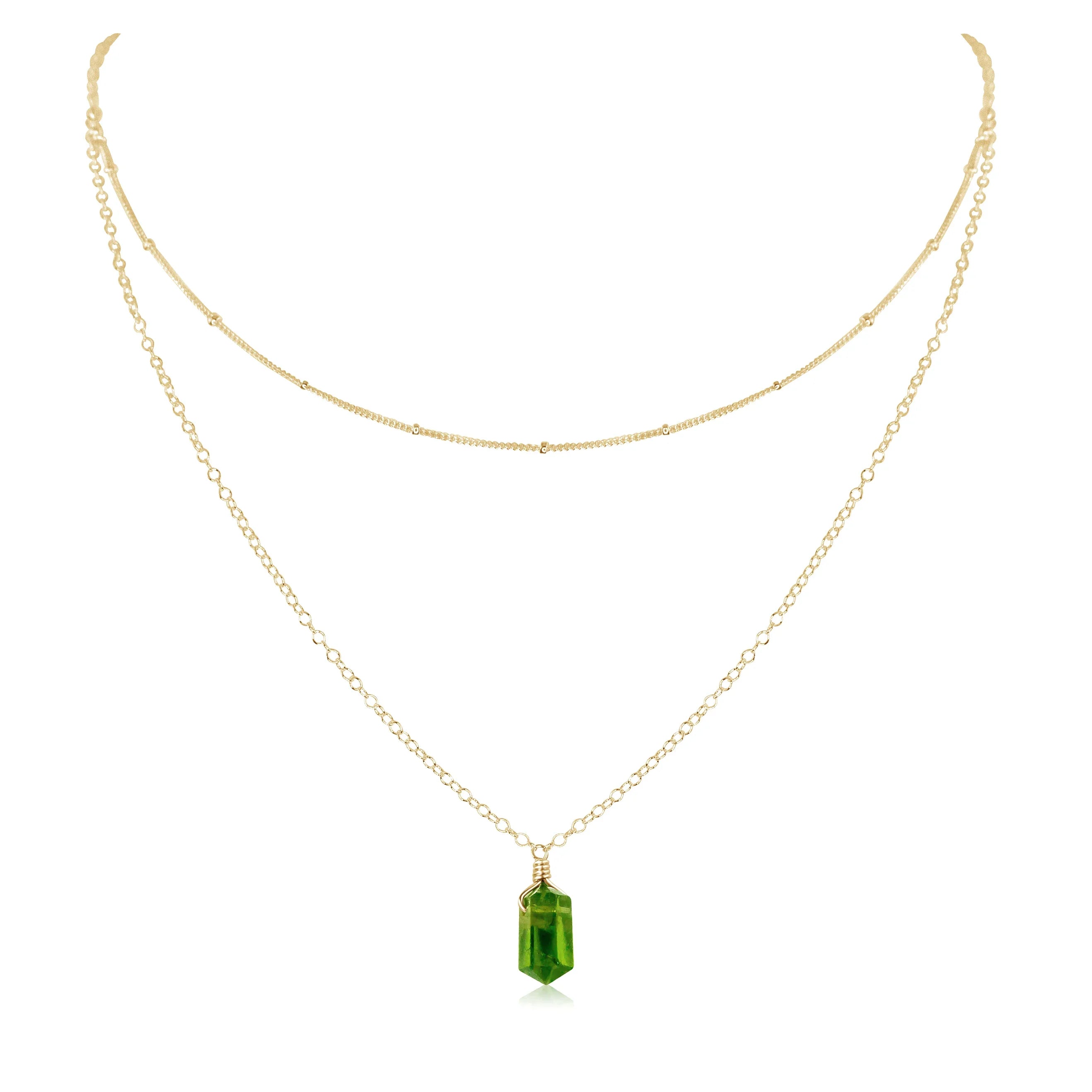 Peridot Double Terminated Crystal Chain Layered Choker Necklace
