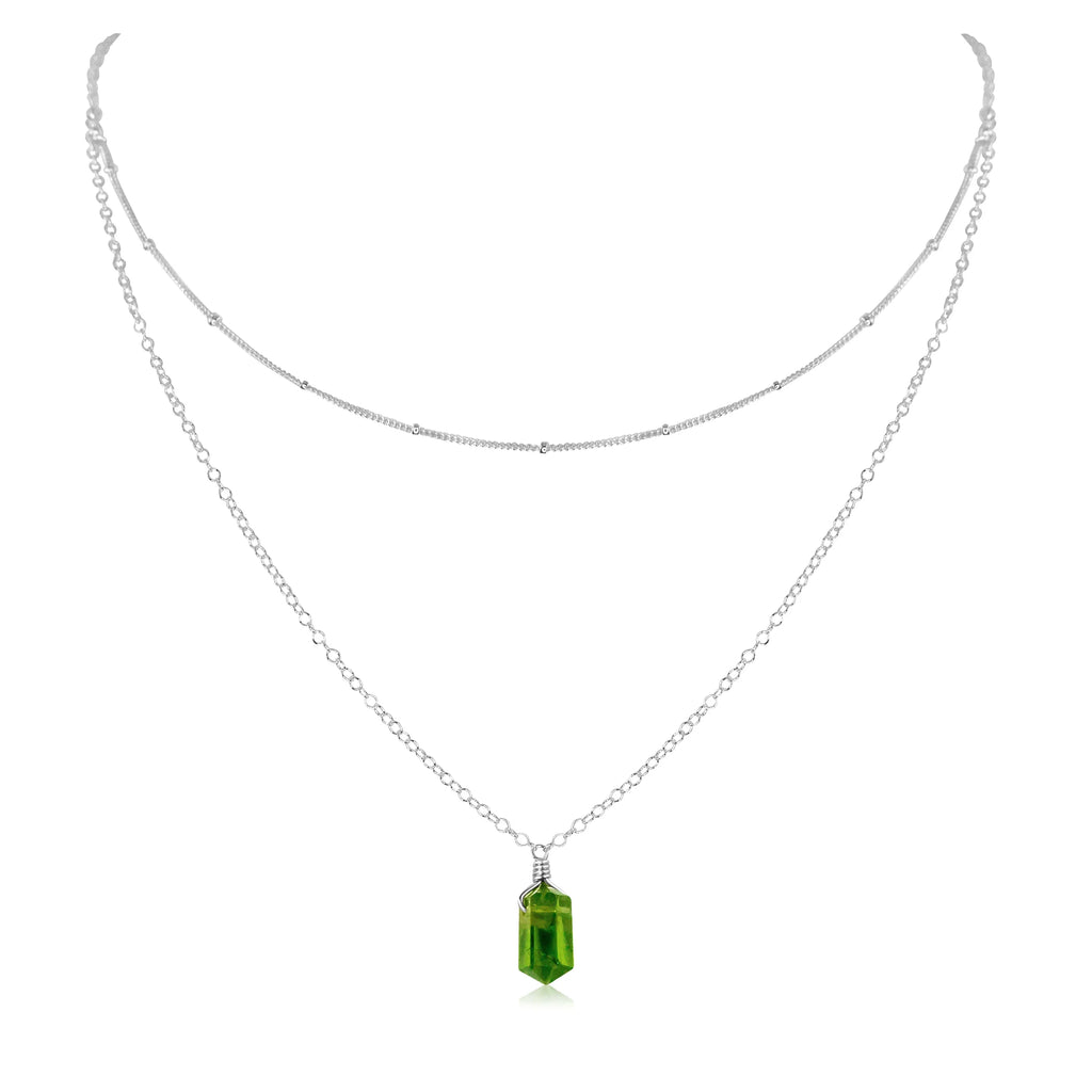 Peridot Double Terminated Crystal Chain Layered Choker Necklace