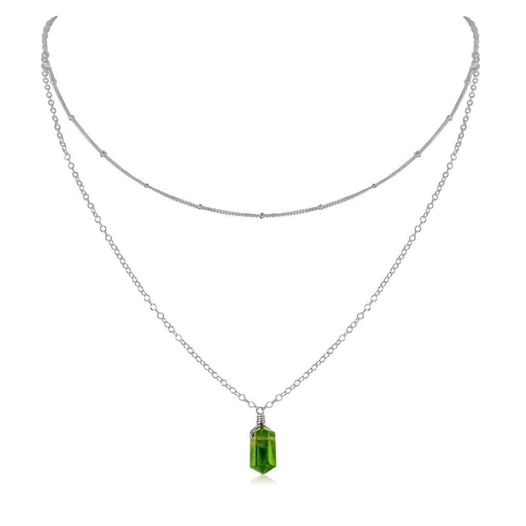Peridot Double Terminated Crystal Chain Layered Choker Necklace