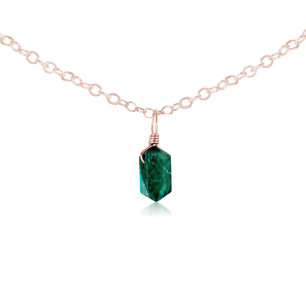 Emerald Mini Double Terminated Crystal Point Pendant Choker Necklace