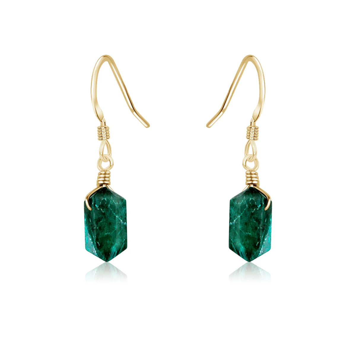 Emerald Mini Double Terminated Crystal Point Dangle Drop Earrings
