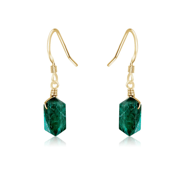 Emerald Mini Double Terminated Crystal Point Dangle Drop Earrings