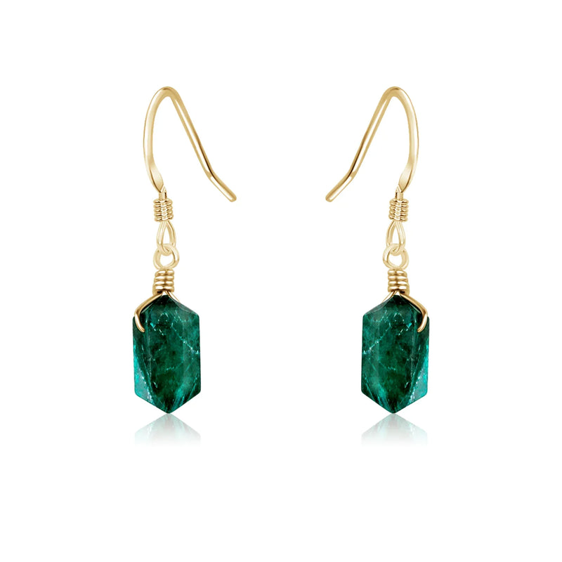 Emerald Mini Double Terminated Crystal Point Dangle Drop Earrings