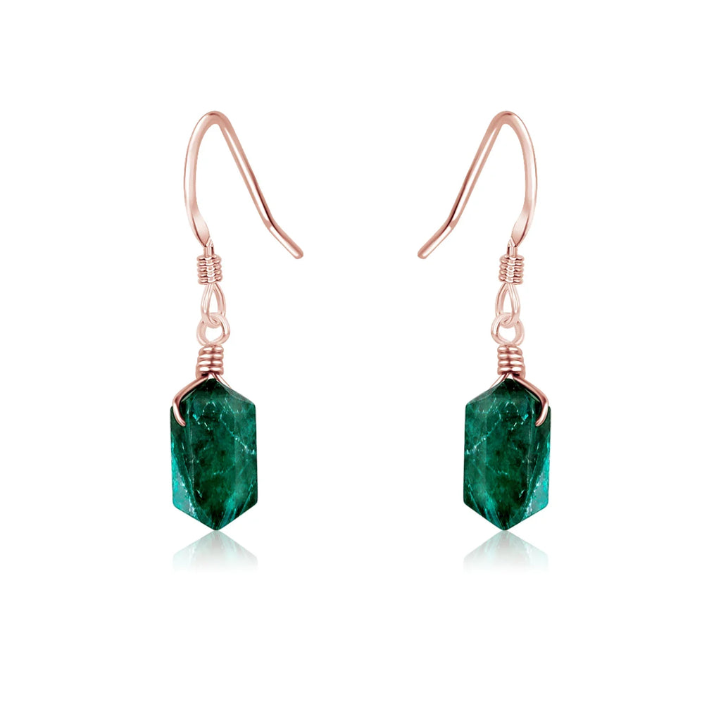 Emerald Mini Double Terminated Crystal Point Dangle Drop Earrings