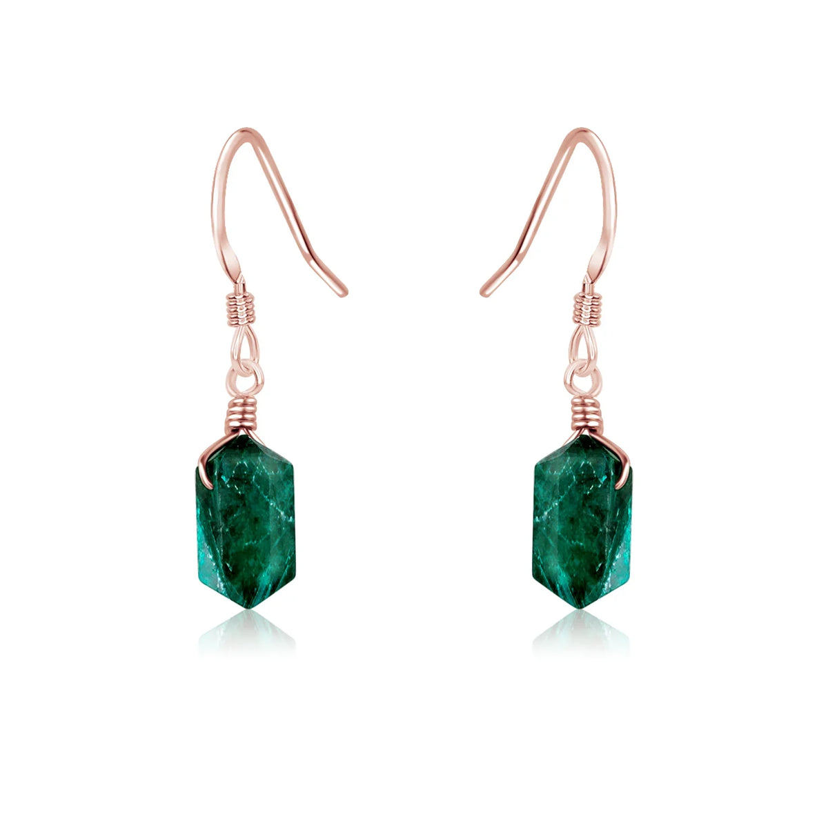 Emerald Mini Double Terminated Crystal Point Dangle Drop Earrings