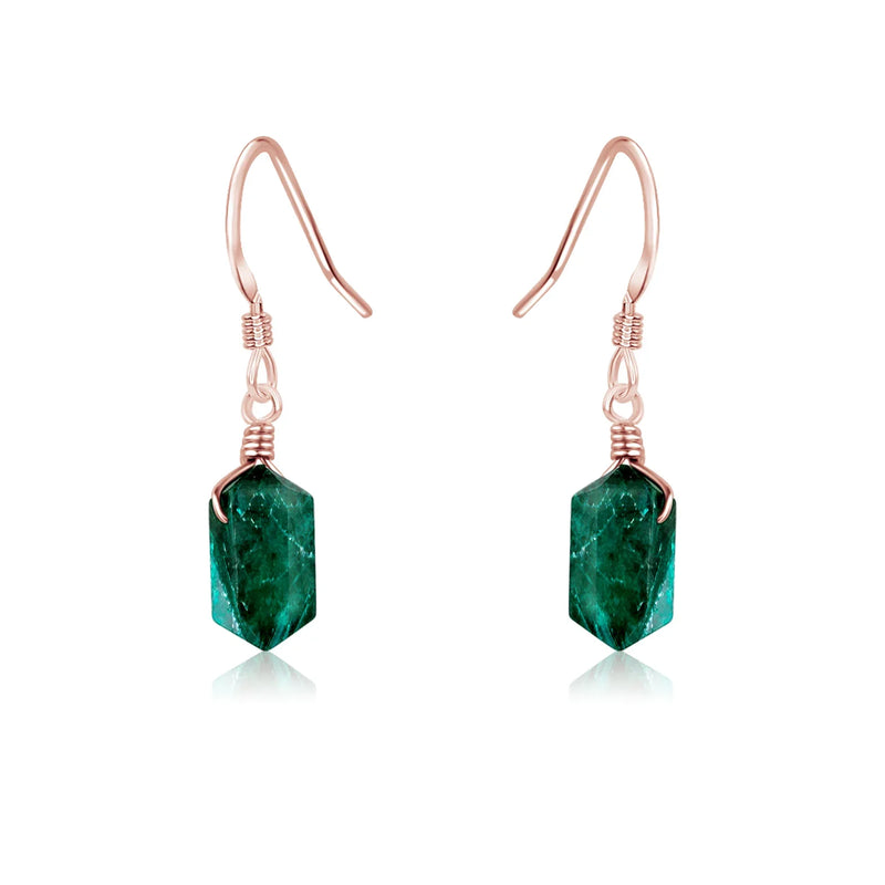 Emerald Mini Double Terminated Crystal Point Dangle Drop Earrings