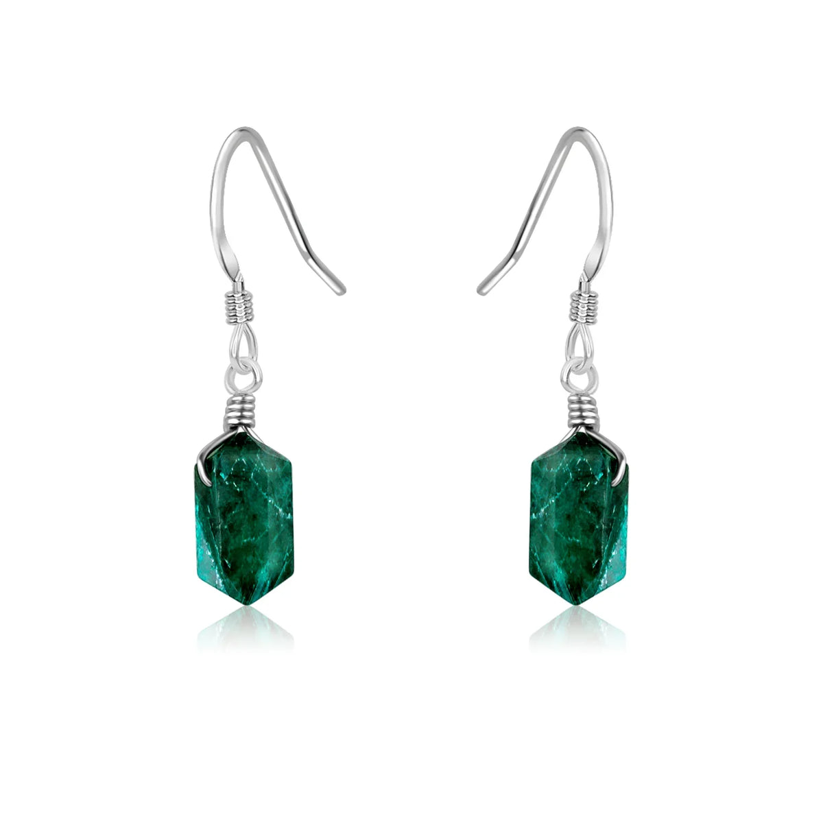 Emerald Mini Double Terminated Crystal Point Dangle Drop Earrings