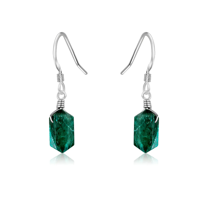 Emerald Mini Double Terminated Crystal Point Dangle Drop Earrings