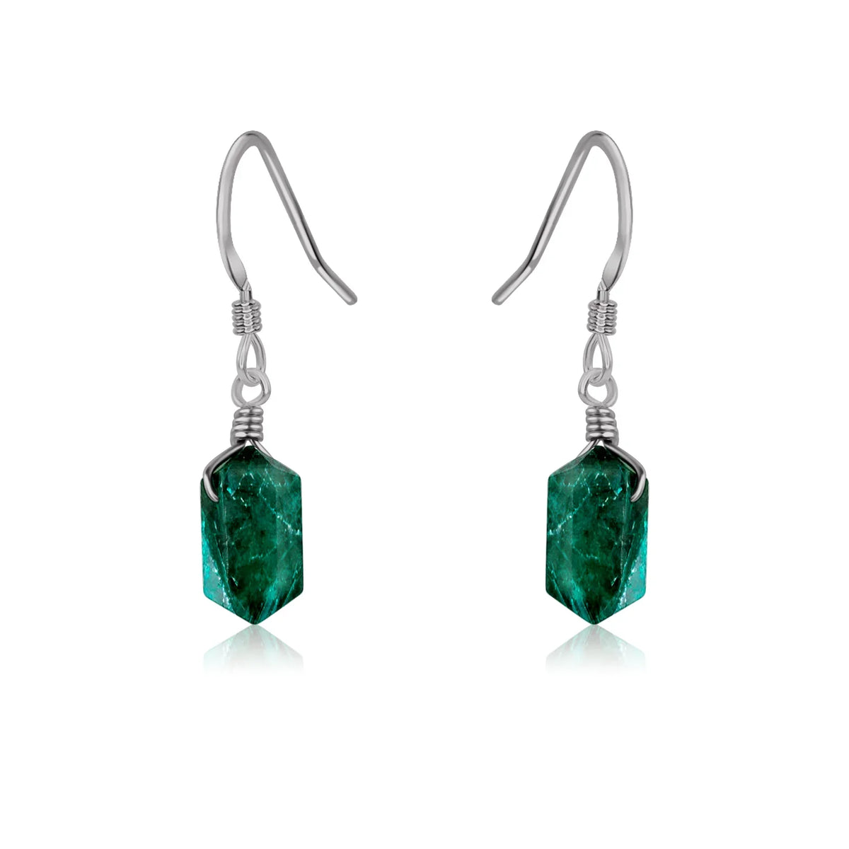 Emerald Mini Double Terminated Crystal Point Dangle Drop Earrings
