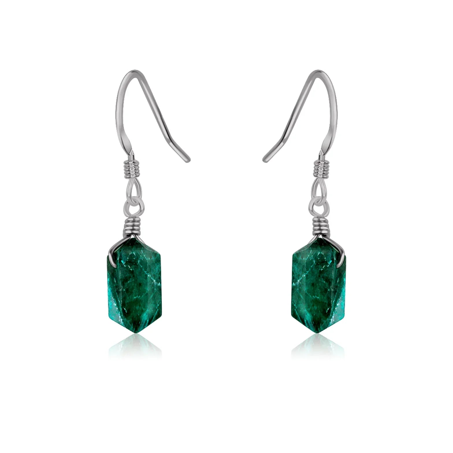Emerald Mini Double Terminated Crystal Point Dangle Drop Earrings
