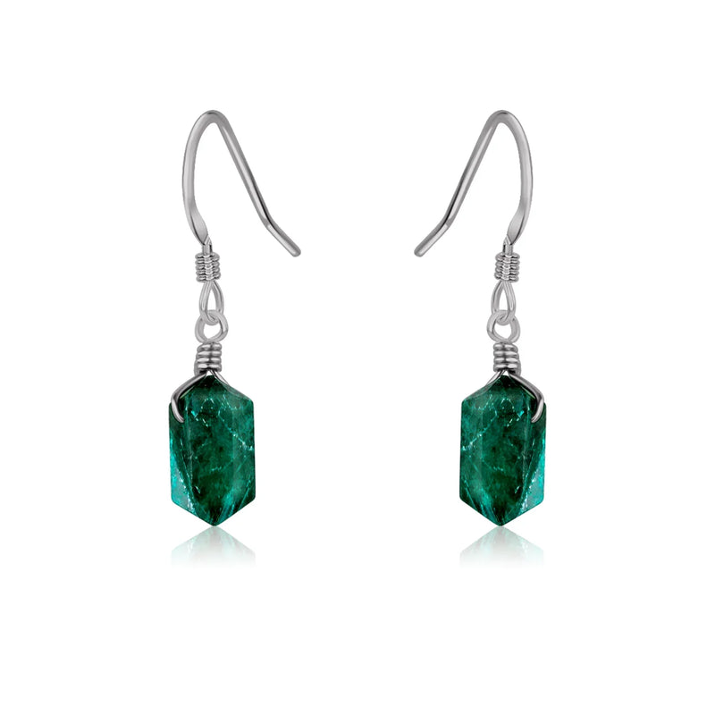 Emerald Mini Double Terminated Crystal Point Dangle Drop Earrings