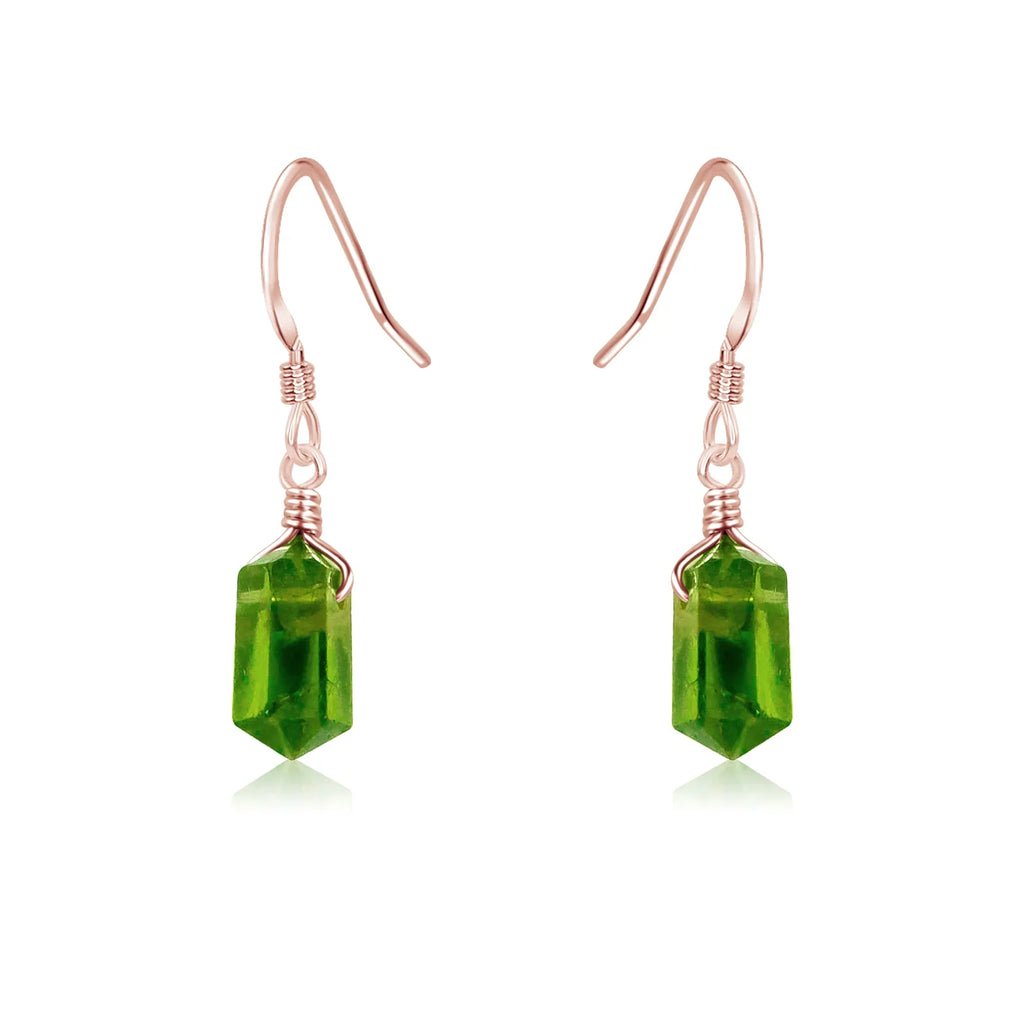 Peridot Mini Double Terminated Crystal Point Dangle Drop Earrings