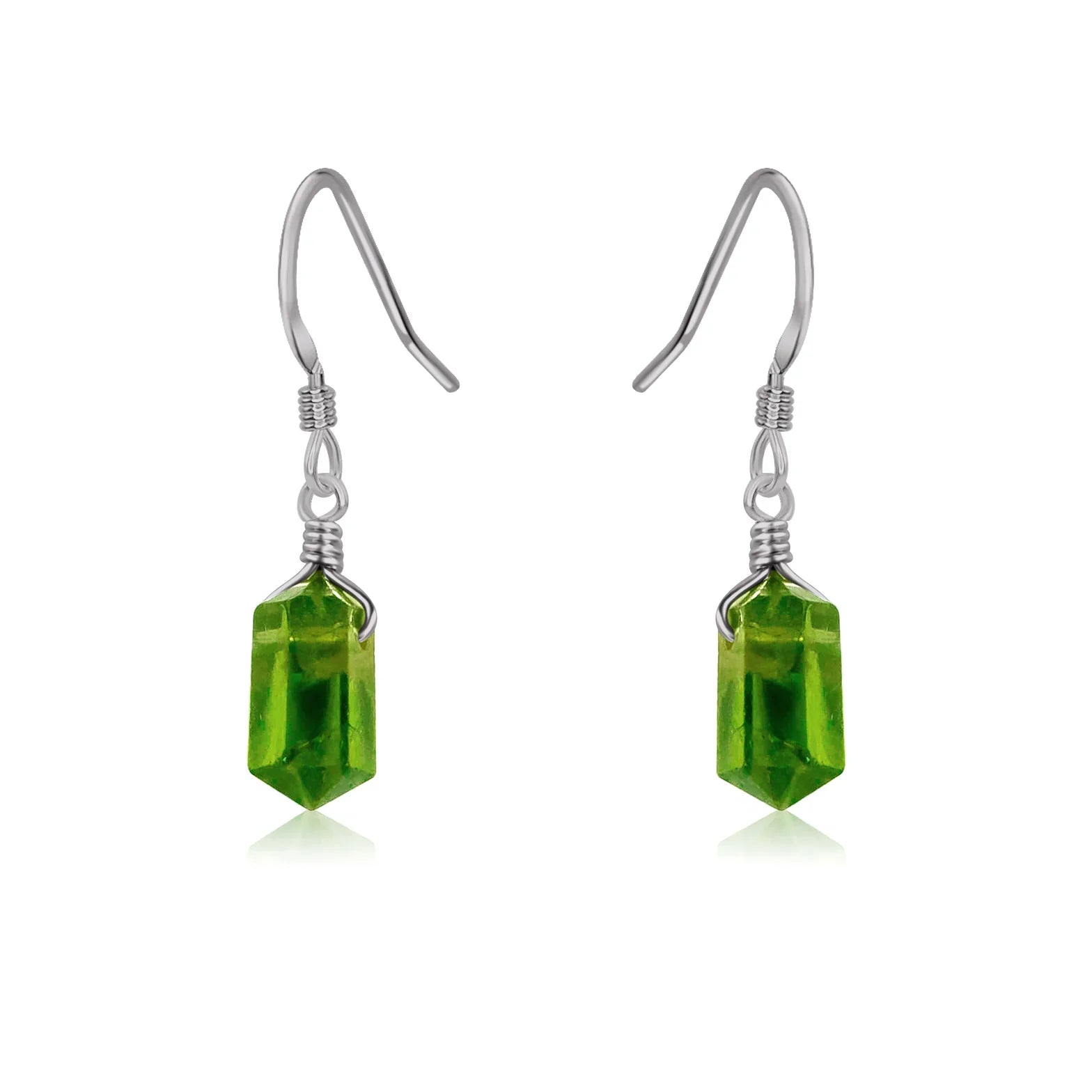 Peridot Mini Double Terminated Crystal Point Dangle Drop Earrings