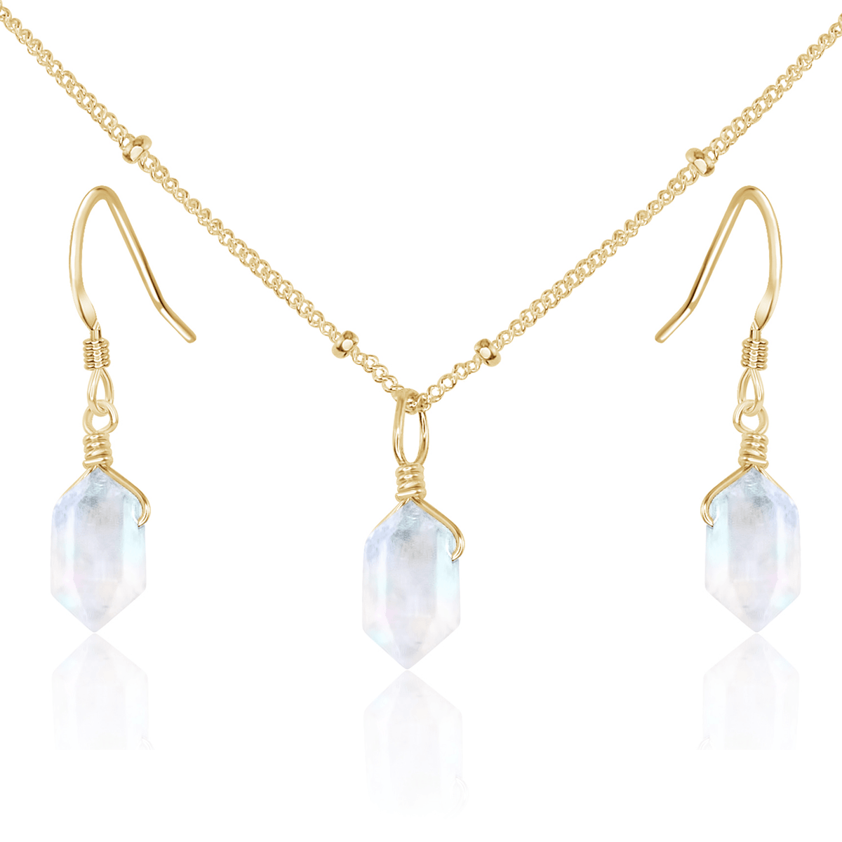 Rainbow Moonstone Double Terminated Crystal Jewellery Set