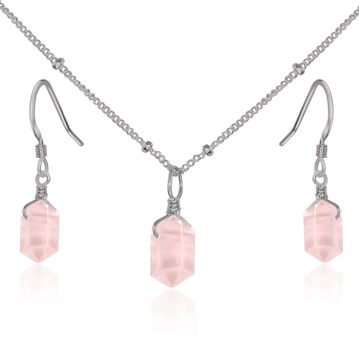 Rose Quartz Double Terminated Crystal Jewellery Set