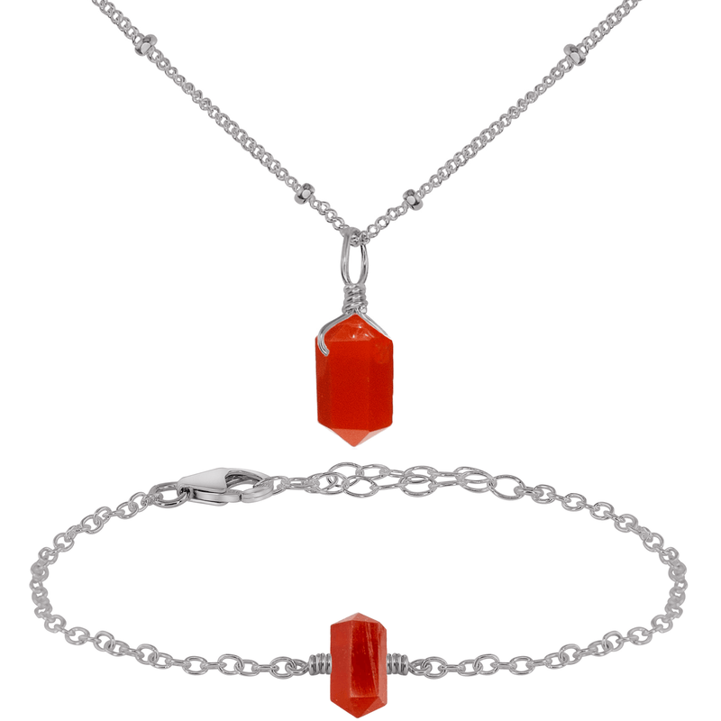 Carnelian Double Terminated Crystal Jewellery Set