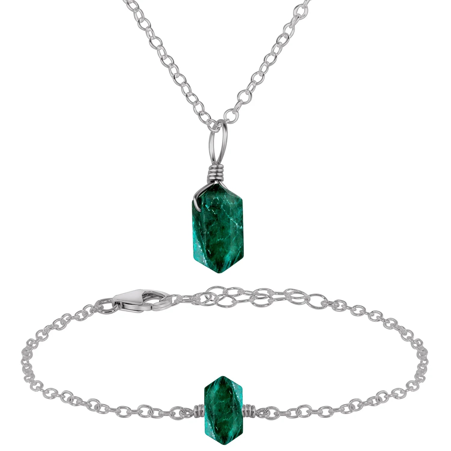 Emerald Double Terminated Crystal Jewellery Set