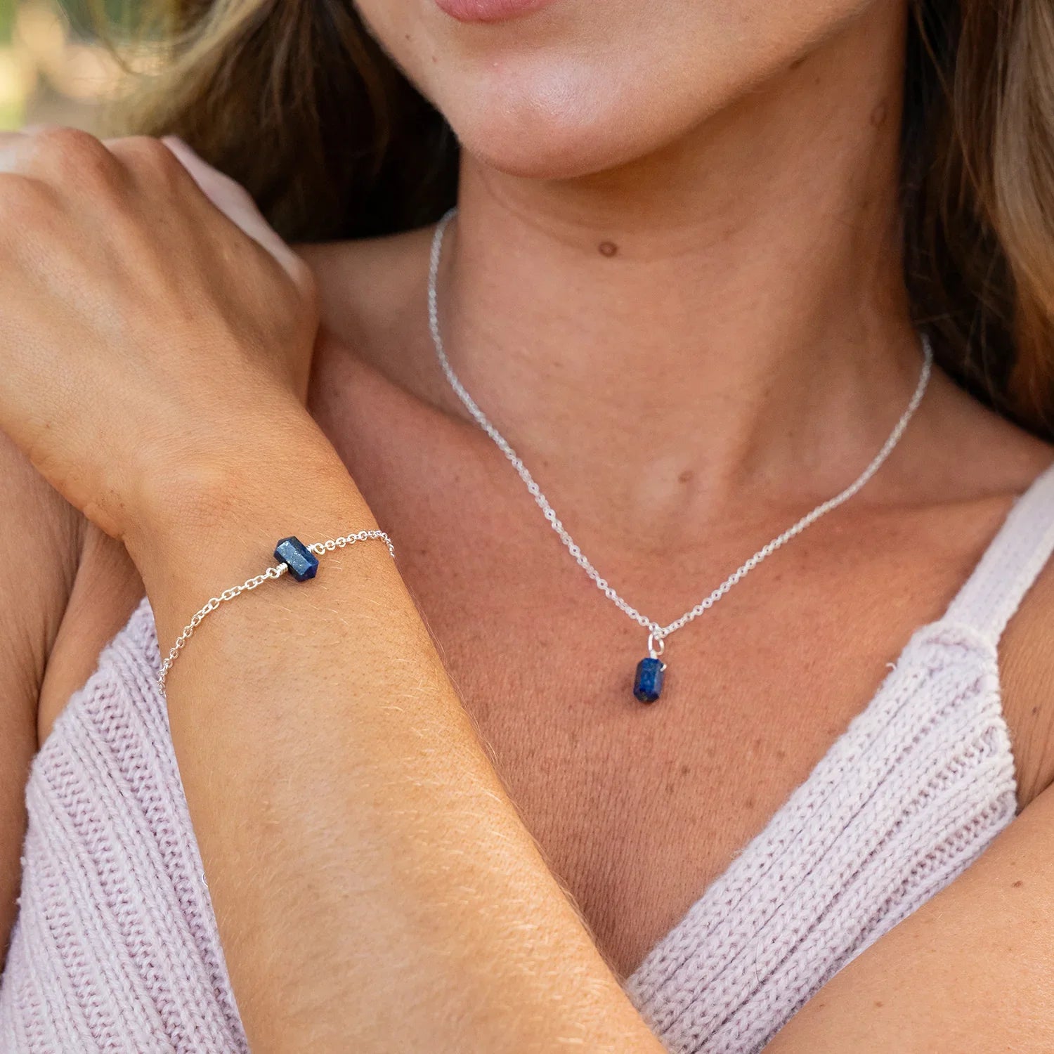 Lapis Lazuli Double Terminated Crystal Jewellery Set