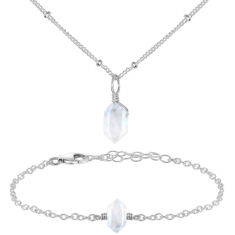 Rainbow Moonstone Double Terminated Crystal Jewellery Set