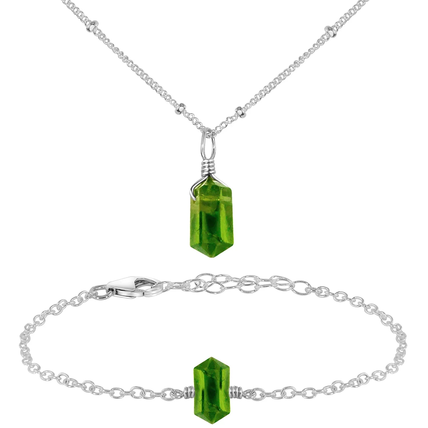 Peridot Double Terminated Crystal Jewellery Set