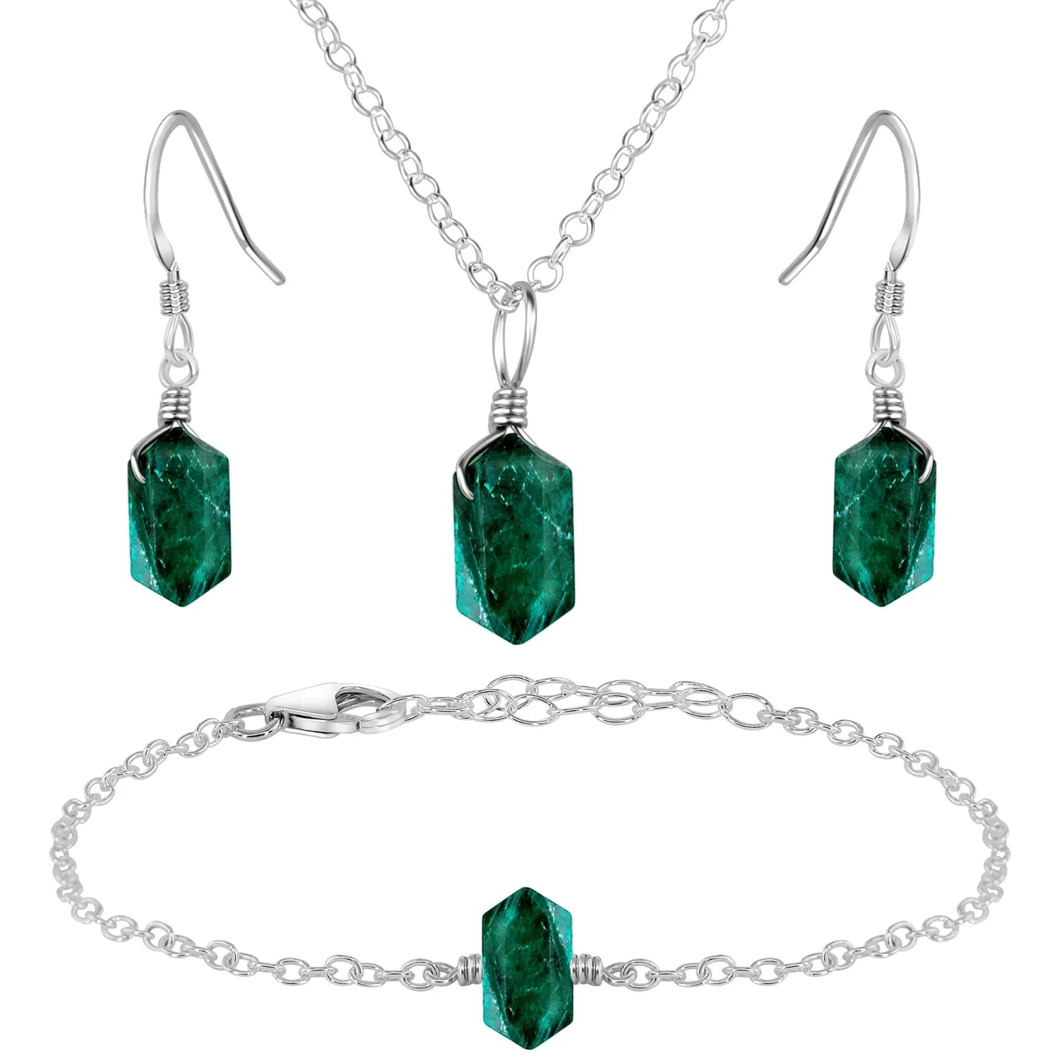 Emerald Double Terminated Crystal Jewellery Set
