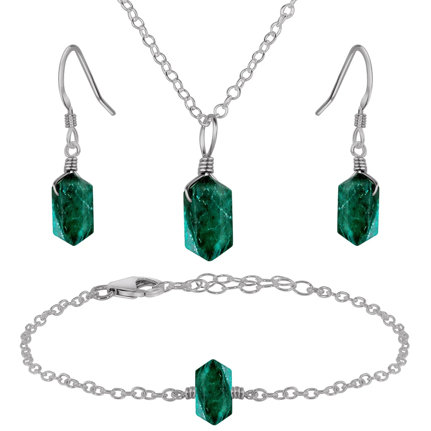 Emerald Double Terminated Crystal Jewellery Set