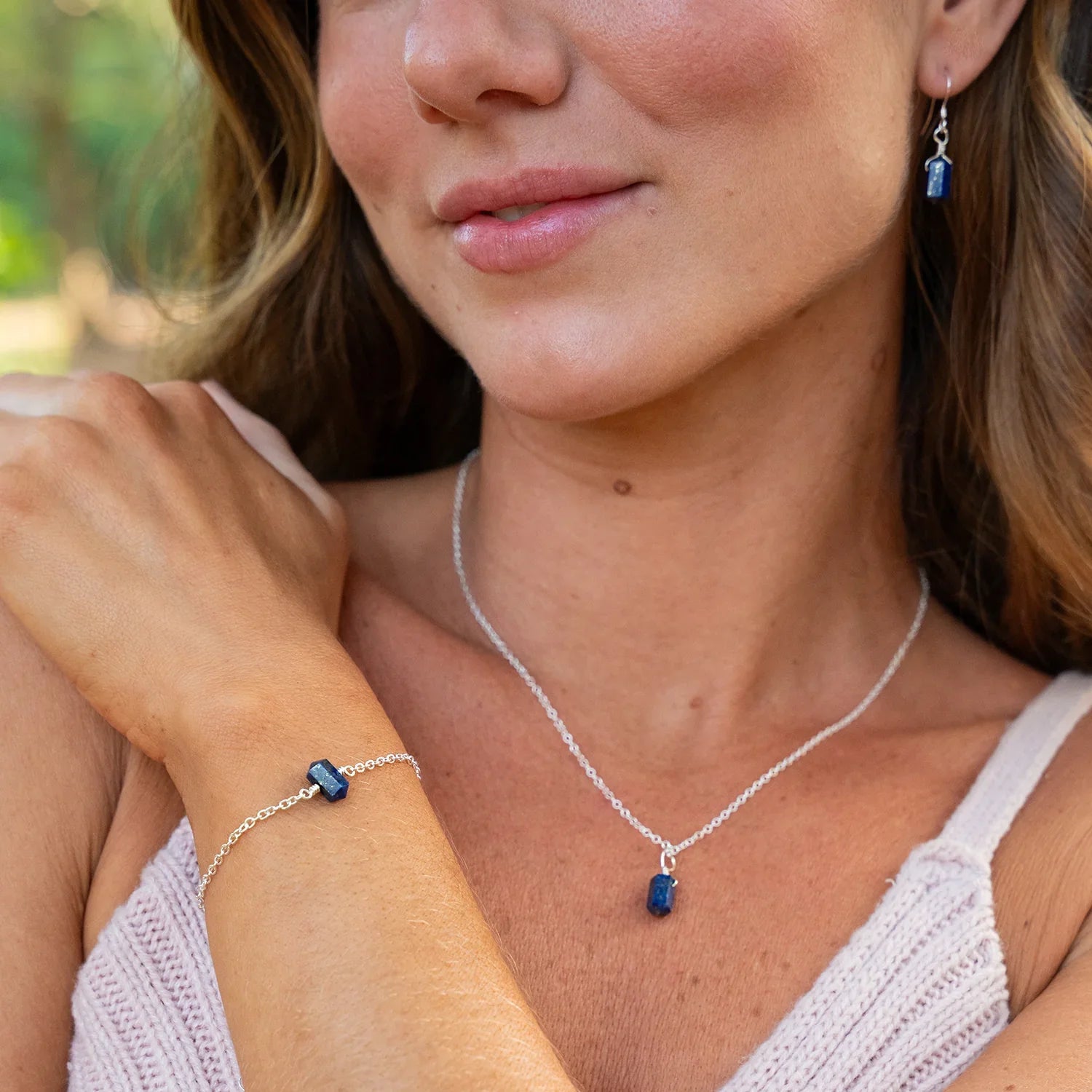 Lapis Lazuli Mini Double Terminated Crystal Point Dangle Drop Earrings