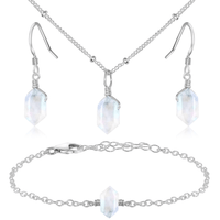 Rainbow Moonstone Double Terminated Crystal Jewellery Set