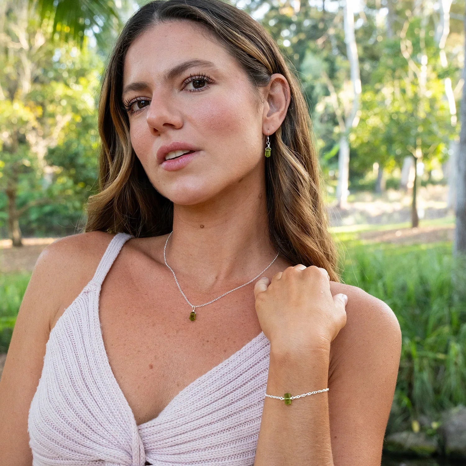 Peridot Mini Double Terminated Crystal Point Pendant Necklace