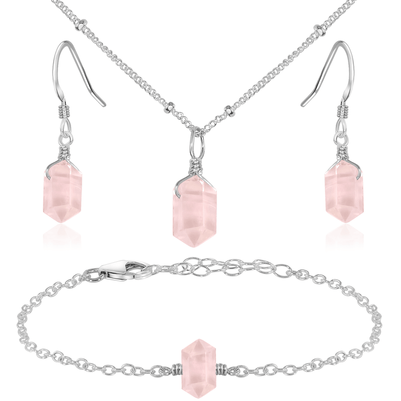 Rose Quartz Double Terminated Crystal Jewellery Set