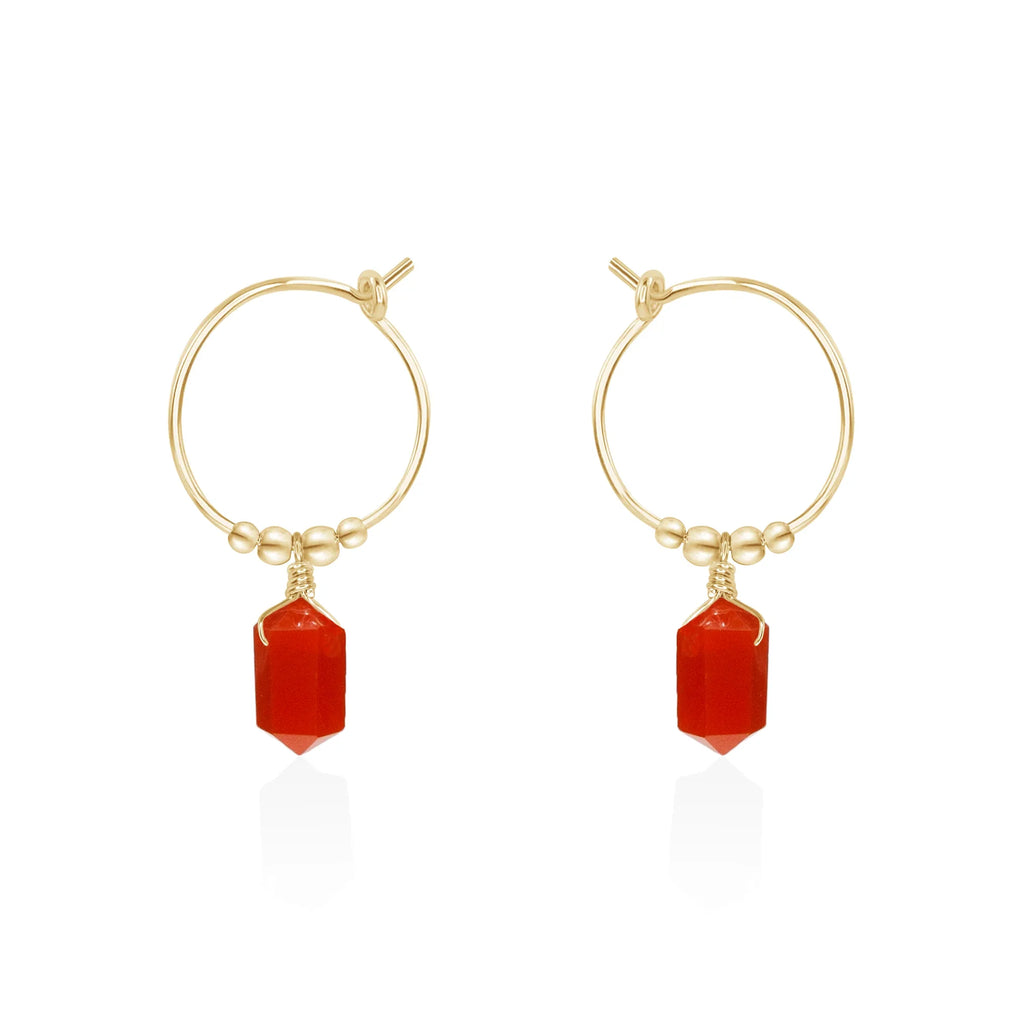 Double Terminated Carnelian Mini Crystal Point Dangle Hoop Earrings - Double Terminated Carnelian Mini Crystal Point Dangle Hoop Earrings - 14k Gold Fill - Luna Tide Handmade Crystal Jewellery