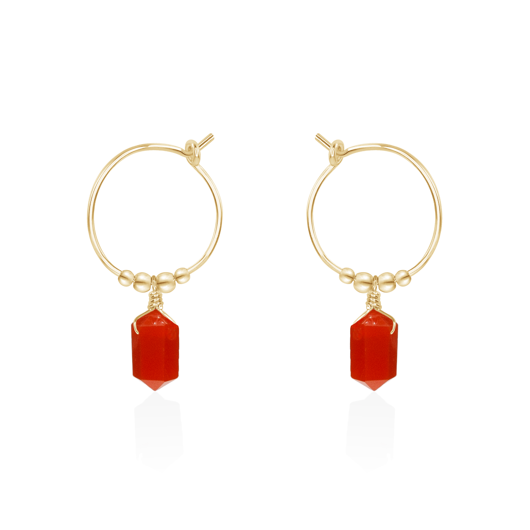 Double Terminated Carnelian Mini Crystal Point Dangle Hoop Earrings