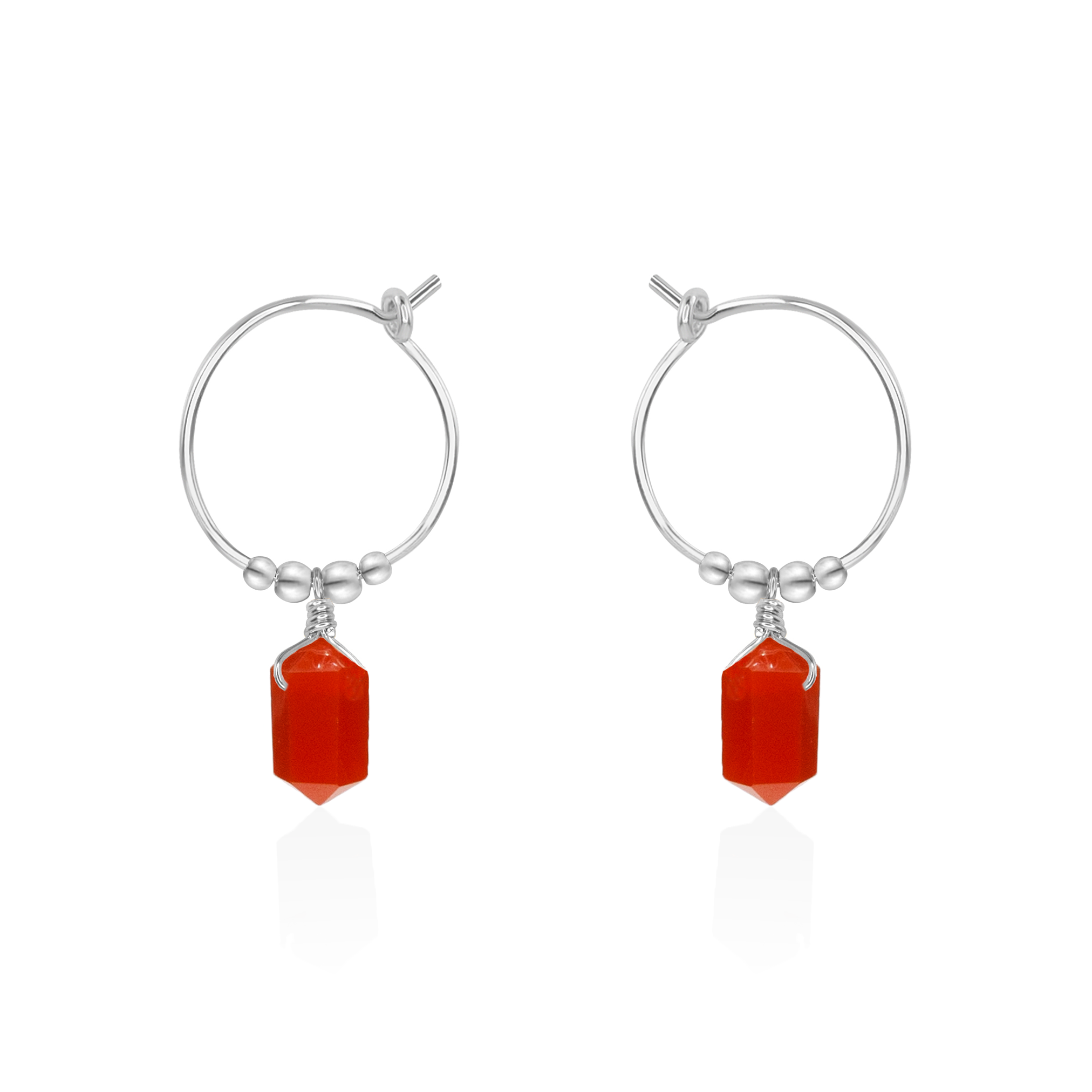 Double Terminated Carnelian Mini Crystal Point Dangle Hoop Earrings