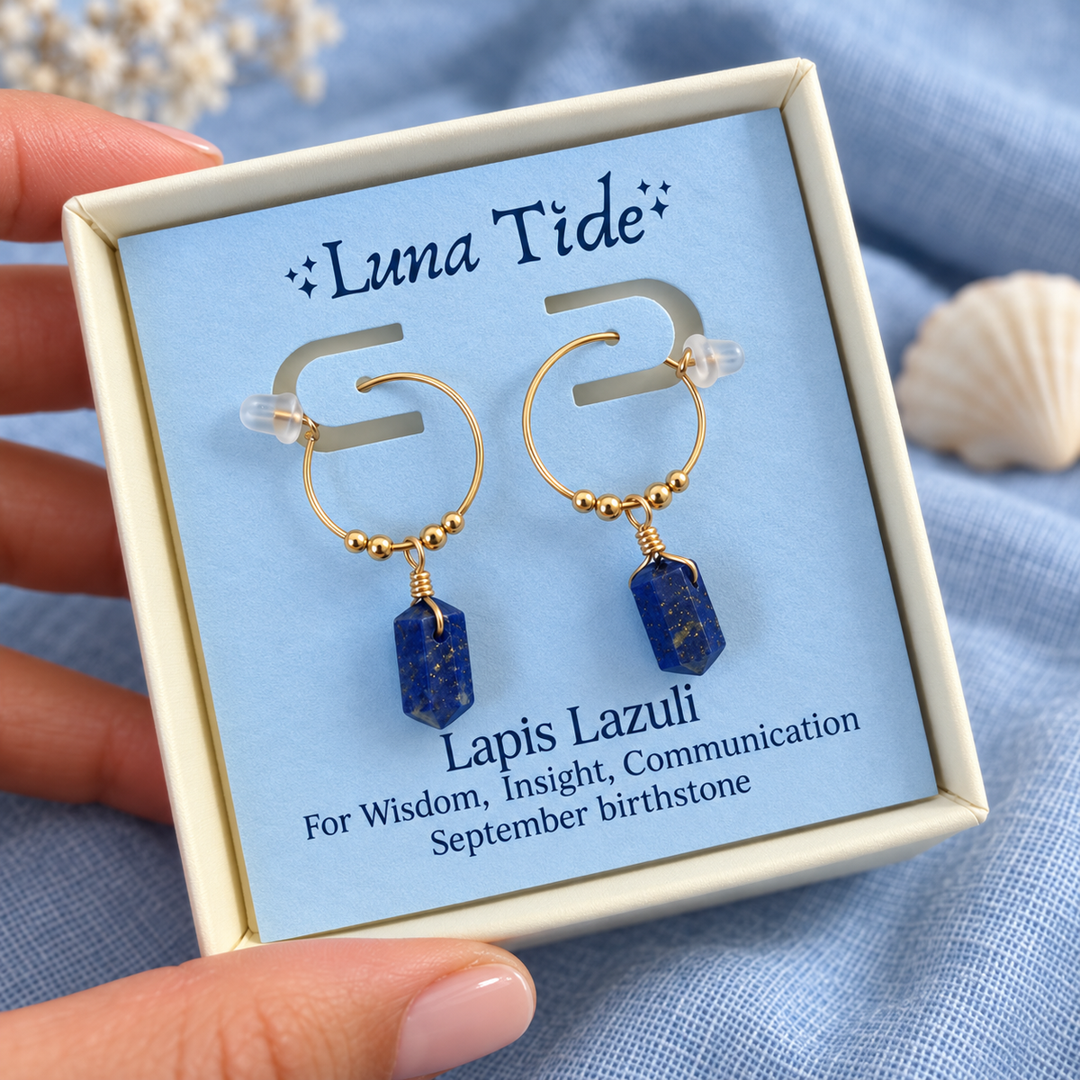 Double Terminated Lapis Lazuli Mini Crystal Point Dangle Hoop Earrings