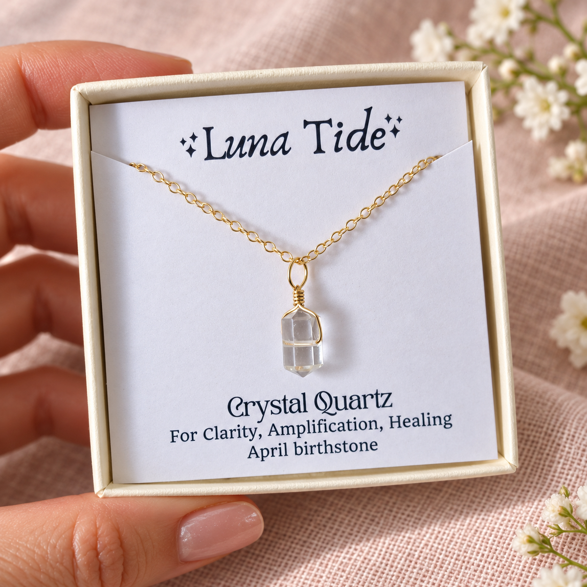 Crystal Quartz Mini Double Terminated Crystal Point Pendant Choker Necklace