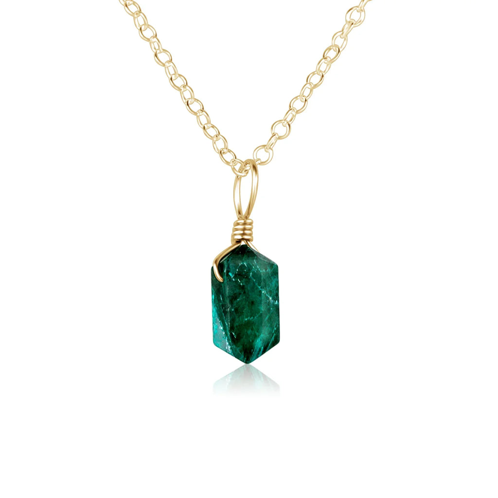 Emerald Mini Double Terminated Crystal Point Pendant Necklace