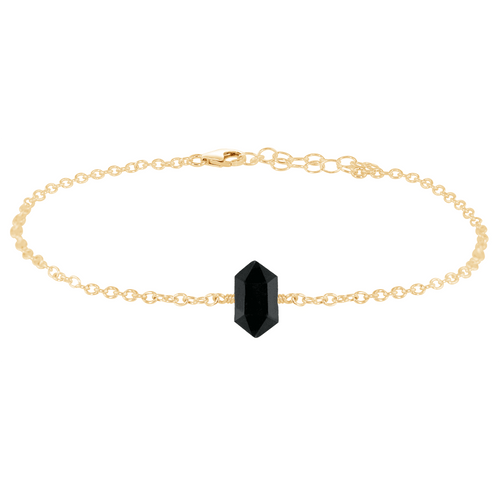 Black Tourmaline Double Terminated Crystal Point Anklet - Black Tourmaline Double Terminated Crystal Point Anklet - 14k Gold Fill - Luna Tide Handmade Crystal Jewellery