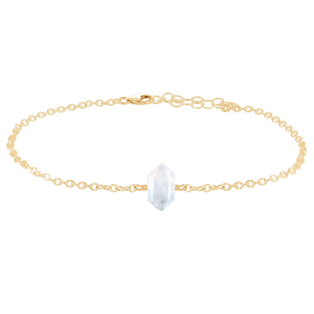 Rainbow Moonstone Double Terminated Crystal Point Anklet - Rainbow Moonstone Double Terminated Crystal Point Anklet - 14k Gold Fill - Luna Tide Handmade Crystal Jewellery